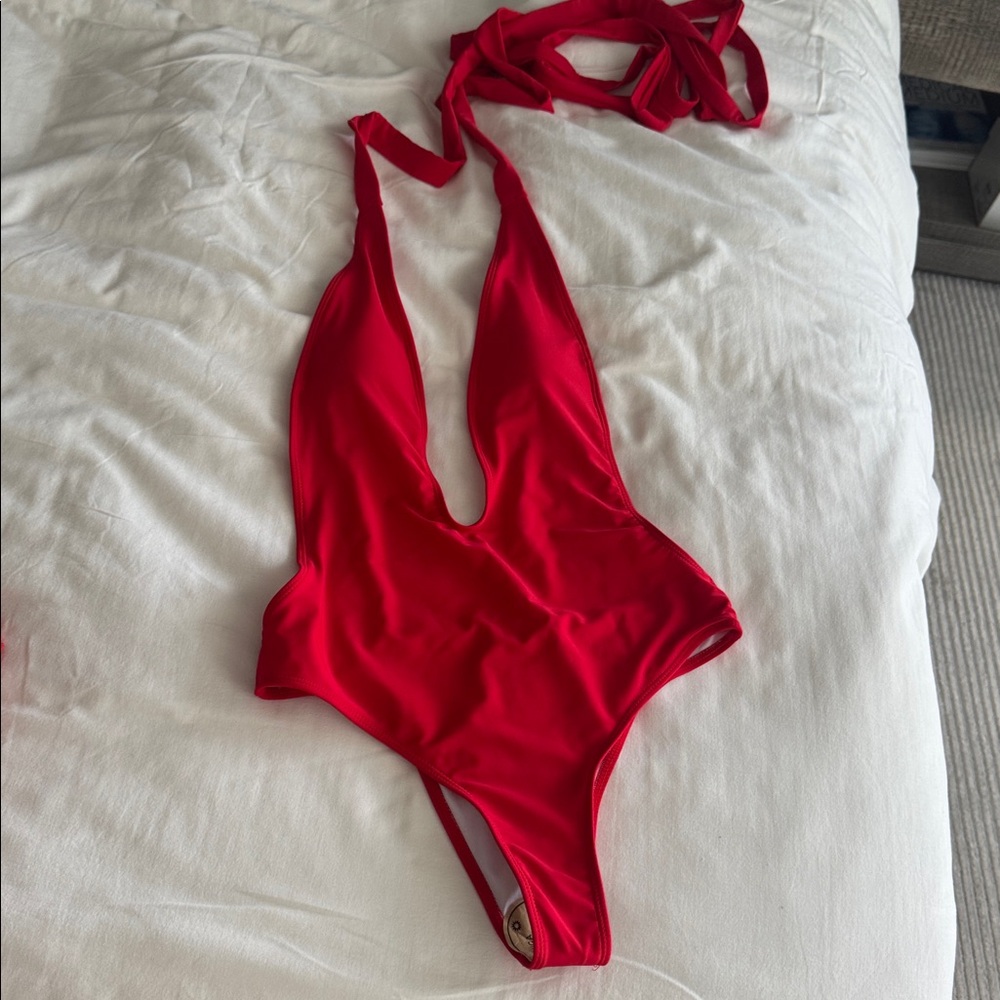 Red Plunge Swimsuit S sexy